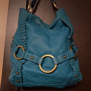 Isabella Fiore Teal Hobo Bag with Gold Accents
